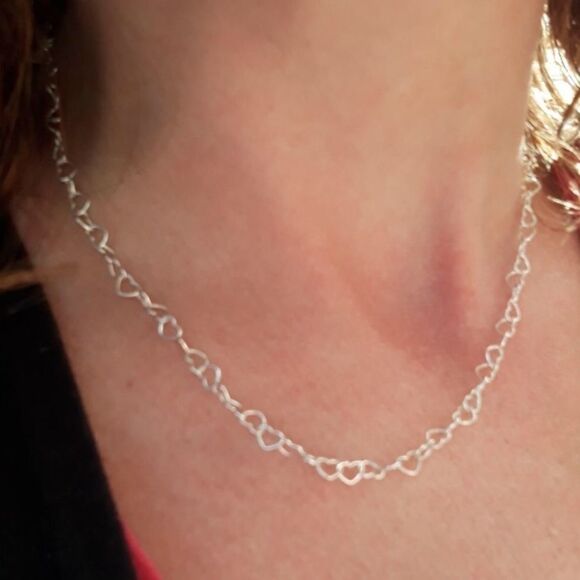 Solid 925âSterlingâSilverâHeartâChainâNecklace - Picture 5 of 8